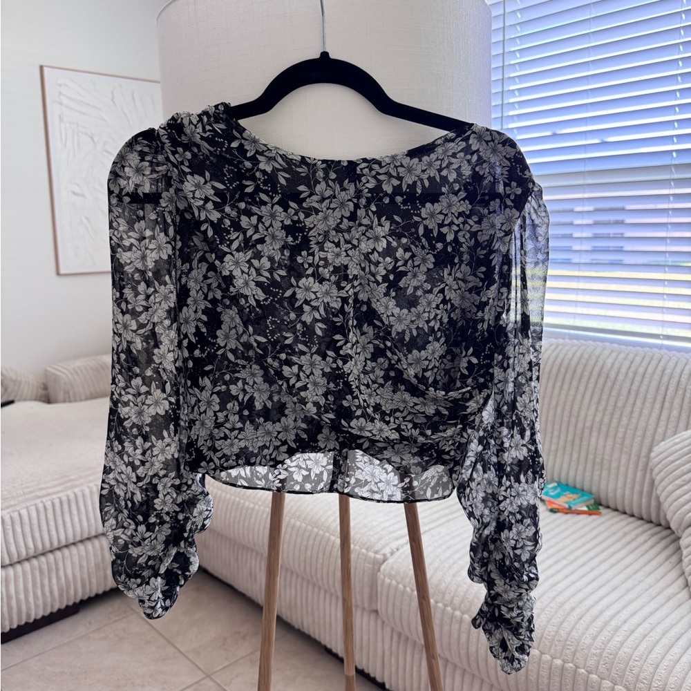 Zara Black Floral Sheer Blouse